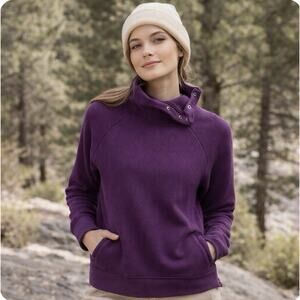 PACT Organic Cotton Waffle Knit Pullover Med Purple Snap Collar Cozy Sweatshirt